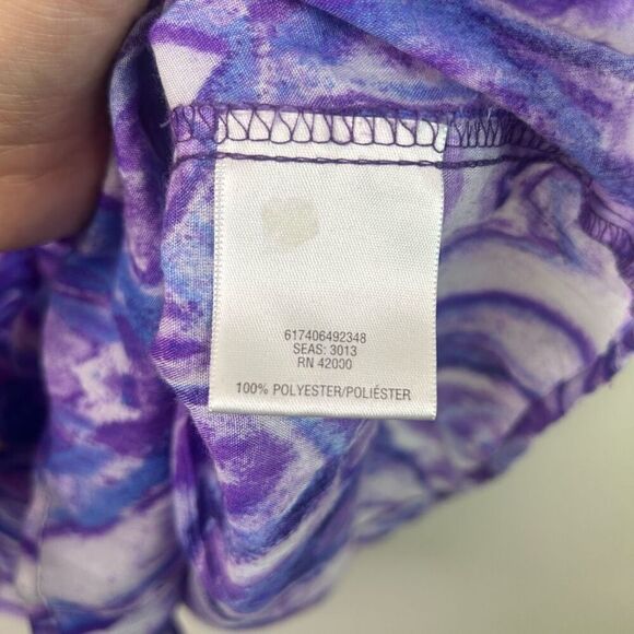 Basic Editions Purple Button Front Women’s 2X Geometric Print Lightweight Top - Picture 7 of 11